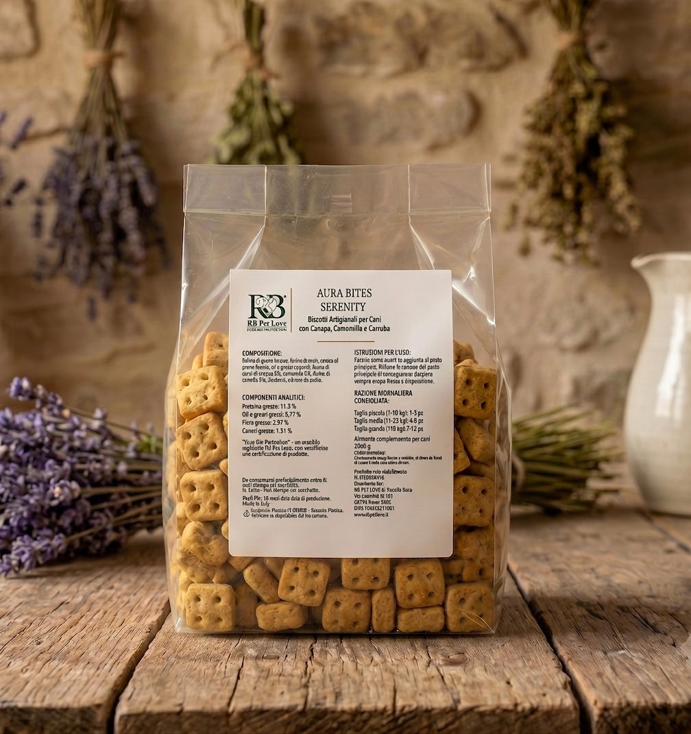 Aura Bites Serenity - Biscotti Canapa, Camomilla e Carruba Artigianali – Gusto e Tradizione Quotidiana (200g)